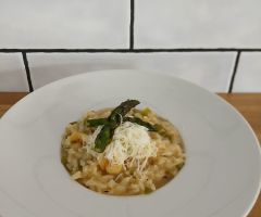 Risotto de trigueros y gambas Risotto de trigueros y gambas